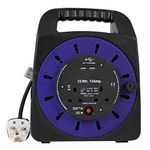 Ex-Pro 2 Way 25M Mains Socket Cassette Reel Extension Lead Cable with 2x USB Charging Ports and Safety Cut-Out Switch 13A - Ideal for Workshops, Offices, Warehouses, DIY and more - Black/Blue