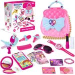 KAEGREEL Pretend Makeup for Girls, 17pcs Kids Makeup Kit with Purse, Include Keys & Play Phone with Sound, Makeup Toys Christmas Birthday for Girls Aged 3+ (Not Real Makeup)