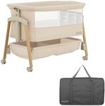 Evolur Lullaby Bedside Bassinet with Wheels, Seven Adjustable Heights, Breathable Mesh Sides Baby Bassinet, Large Storage Basket, Easy to Fold and Carry Travel Bassinet - Travel Bag Included