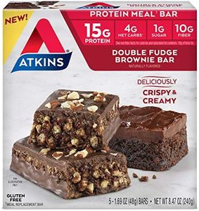 Atkins Double Fudge Brownie Protein Meal Bar, High Fiber, 15g Protein, 1g Sugar, 4g Net Carb, Meal Replacement, Keto Friendly