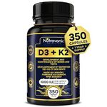 New! 350 Vegan Capsules of Vitamin D3 K2 High Potency 1000 IU D3 (25 mcg) / 120 mcg K2 (MK-7) - Year Long Supply Vitamin D - Helps Maintain Bone & Teeth Health - Formulated With MK-7 Natto Bean For Best Results - Immune System Support, Vegan - Made In Canada