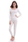 CnlanRow Women Stretch Thermal Underwear Base Layer Set Crew Neck Long Johns Plus Size Ivory Off White