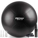 SmarterLife PRO MAX Workout Exercise Ball for Fitness, Yoga, Balance, Stability, or Birth Ball for Pregnancy and Labor, Great as Yoga Ball Chair for Office or Home Gym (65 cm, Black)