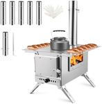 Camping Stove Canada, Portable Wood Stove for Hot Tents & Ice Fishing, Lightweight Stainless Steel Camp Stove with Heat Control Pipe, Fast Burning stove for Outdoor Cooking, Winter Camping