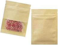 FERENLI 100 Pack 2.8x3.5 inch Small Resealable Seed Coin Envelopes Bags with Clear Window Brown Kraft Paper Heat Seal Packets for Flower Vegetable Seeds Storage Party Favor Pet Food Sample Bag