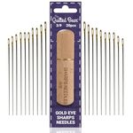 The Quilted Bear Gold Eye Sharps Sewing Needles 3/9-20 Sharps Hand Sewing Needles Set with Sharp Points in a Premium Engraved Wooden Case for Dressmaking and Sewing (Sizes 3/9)