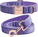 ARING PET Velvet Dog Collar and Leash Set, Soft Purple Dog Collar and Leash, Adjustable Collars for Dogs