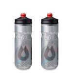 HydraPak Polar Surge Insulated Bike Water Bottle 2-Pack - High Flow, Cycling & Sports Squeeze Bottle (Silver, 600ml / 20oz)