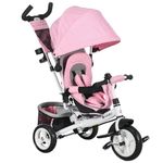 Qaba 6 in 1 Toddler Tricycle, Kids Trike with Foldable Canopy, Removable Parent-Push Handle and Cover, Storage Basket, 5-Point Safety Belt, for Child 1-5 Years, Pink