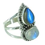 Navya Craft Rainbow Moonstone, Labradorite 925 Sterling Silver Handmade Women Statement Ring Size 4 to 13 Christmas Anniversary Birthday Valentine day Gift wife her mother sister best friend