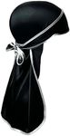 Emperor Silky Durag | Perfect for Waves, Braids & Locs | Premium Silk Du Rags for Men & Women | Wide & Long Tail With Protective Outline | Wrinkle Free Satin | (Black & White, One Size)
