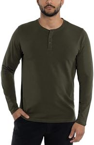 X RAY Men's Men's Henley Shirts Long Sleeve, 95% Cotton Stretch Basic Slim Fit Henley Shirts for Men, Army Green, Large