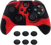 eXtremeRate PlayVital 3D Studded Edition Anti-Slip Silicone Cover Skin for Xbox Series X Controller, Soft Rubber Case Protector for Xbox Series S Controller with Black Thumb Grip Caps - Red & Black