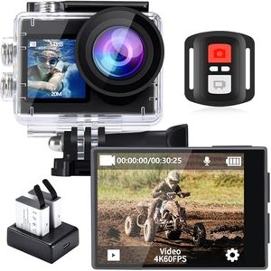 icefox Action Cam 4K Caméra sous-Marine étanche 40 m Ultra HD 20 MP 170 degrés Ultra Grand Angle WiFi stabilisation Glace avec Double Batterie 1350 mAh Gris