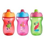 Tommee Tippee Sippy Cups, Water Bottle for Toddlers, 9 Months+, 10oz, Spill-Proof, Bite-Resistant Spout, BPA Free, Pack of 3, Red, Purple and Green