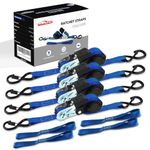 NeatStrap Ratchet Strap with Safety Lock Chromoly S Hooks-1,500lbs Break Strength-Motorcycle, Kayak Ratcheting Straps 1" x 15' Soft Loop Tie-Downs for Pickup Bed,Moving Truck,Trailer(4PK)