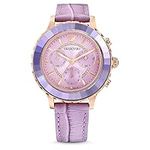 Swarovski Lux Chronograph Watch, Purple Leather Strap, Purple Sunray Dial and Crystal Details, from the Octea Collection