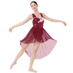 IBAKOM Women Lyrical Dance Costumes Shiny Sequins Flower Contempory Dance Dress Adult Duet Ballroom Dance Costume, Burgundy Flower, Medium