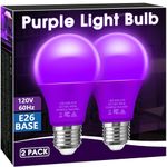 Purple Light Bulbs [2 Pack], A19 LED Purple Bulb Outdoor, Halloween Light Bulbs, 9W (60 Watt Equivalent) - E26 Colored Light Bulbs for Porch Light Christmas Party Home Holiday Decor