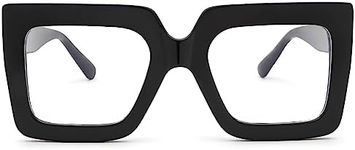 Pro Acme Blue Light Blocking Glasses Big Square Thick Frames Fake Glasses for Women(A01 Black)
