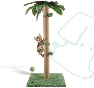 34'' Cat Scratching Post for Average Cats, Green Palm Cat Tree, Cat Scratcher for Indoor Cats with Hanging Toy Balls for Large Cats and Kittens