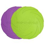 Vivifying Dog Flying Disc, 2 Pack 7 Inch Natural Rubber Floating Dog Frisby Flying Saucer for Both Land and Water (Green + Purple)