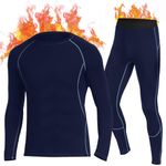 SIMIYA Thermal Underwear Mens, Quick Dry Base Layer for Men, Compression Mens Thermals Top and Bottoms, Winter Long Sleeve Long Johns for Workout Skiing Running Hiking (Blue, M)