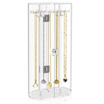 GEAMSAM Necklace Holder, Acrylic Jewelry Organizer with 24 Hooks, Rotation Clear Necklace Hanging Rack Jewelry Display Box for Women Bracelets Pendants Dustproof Storage