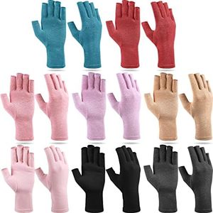 Crowye 8 Pairs Arthritis Compression Gloves Relieve Muscle Pain Fingerless Gloves Bulk Typing Gloves for Women Men, Colorful