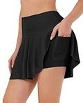 Jack Smith Women's Tennis Skirts Athletic Skirt Stretch High Waisted Skort with 3 Pockets Modest Shorts Sports(Black,M)