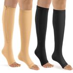 bropite Zipper Compression Socks - 2 Pairs Calf Knee 15-20 mmHg Open Toe Compression Socks for Walking,Running, Nurses, Pregnancy for Toeless Compression Socks