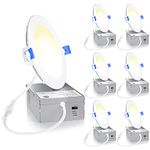 Ensenior 4Inch LED Recessed Slim Pot Light with Junction Box, 3000K/4000K/5000K Changeable, 9W 75W Eqv, Dimmable IC-Rated Ceiling Lighting, 750LM High Brightness (6 Pack)