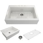 BOCCHI Nuova Apron Front Drop-in Fireclay 34 in. Single Bowl Kitchen Sink with Protective Bottom Grid and Strainer in White