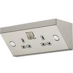 Knightsbridge SKR008 13A 2G Mounting DP Switched Socket - Stainless Steel with grey insert, Silver