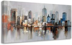 Arjun Brooklyn Bridge Wall Art Modern New York City Abstract Canvas Cityscape Painting Large Size Framed, Colorful NYC Skyline Textured Picture for Living Room Bedroom Home Office Wall Decor, 40"x20"