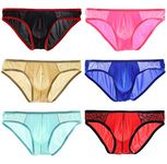 WINDAY Men Briefs Lace Silk Low Rise Bikini Briefs and Breathable Underwear B162, 6-pack Mixed Color, Large