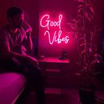 Party Planet Good Vibes Neon Sign With Brightness Controller and 12V Adapter (14 x 14 Inches) (Purple)