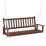 COSTWAY 2/3-Seater Garden Swing Chair, Poplar Wood Swing Bench Loveseat with Adjustable Hanging Chains, Outdoor Hanging Swing Seat Hammock for Patio Garden Yard Tree (Brown, 168 x 65 x 63cm)