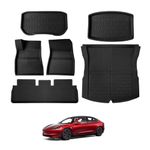 BASENOR Upgraded 6PCS Tesla Model 3 Floor Mats All-Weather Car Mats Anti-Slip 3D Material Cargo Liner Trunk Mat for 2024 2025 Model 3 Highland Accessories