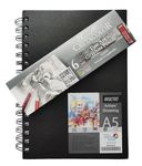 Brustro Artists Sketch Book Wiro Bound A5-160 GSM, 116 Pages (Acid Free) with Cretacolor Cleos Fine Art Graphite Pencils Set of 6 in an Elegant Tin Box (1 of Each HB, 2H, 2B, 4B, 6B & 8B.)