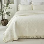 Brandream Cream Yellow White Quilt Set Queen Size Cotton Matelasse Bedding Luxury Ruffle Bedspread 3-Piece