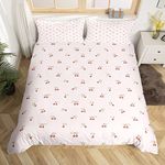 Fruit Kids Pink Comforter Cover Set Cherry Pattern Toddler Bedding Set Boys Girls Cute Kawaii Cherries Duvet Cover Set Girly Cute Quilt Cover 3Pcs Double Size