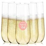 24 Stemless Plastic Champagne Flutes - 9 Oz Plastic Champagne Glasses | Clear Plastic Unbreakable Toasting Glasses |Shatterproof | Disposable | Reusable Perfect for Wedding Or Party