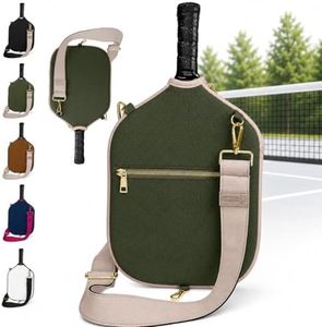 Posh Pickler Crossbody Neoprene Pickleball Paddle Cover with Adjustable Strap, Built-in Pocket for Essentials, Carabiner Fence Clip, Add-On Ready D-Rings, and Durable Design for Everyday Use, Green