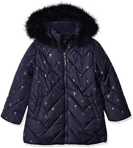 NAUTICA Girls' Hooded Puffer Jacket with Fleece Lining, Peacoat Chevron, 4