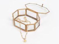 Art India Collections Octagon Brass and Glass Display Box for Home and Office with dimensions of 15x10x4 cm.