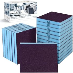 KQCXIK 18 Pack Double-Sided Sanding Sponge, Wet Dry Sanding Blocks 120 Grit Washable Sandpaper Sponge Assortment Pack for Curved Wood Furniture Paint Drywall Metal
