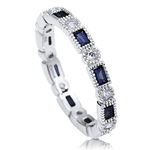 BERRICLE Sterling Silver Art Deco Wedding Rings Simulated Blue Sapphire Milgrain Bezel Set Cubic Zirconia CZ Anniversary Eternity Ring for Women, Rhodium Plated Size 4-10, Sterling Silver Cubic