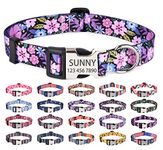 Mihqy Personalized Dog Collars, Customized Dog Collar with Name and Phone Number, Multiple Patterns & 4 Sizes Floral Geometry Dog Collar for Puppy Small Medium Large Dogs(Pink Floral,XS)