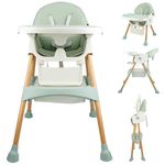 Baby High Chair Foldable Highchair, High Chairs for Babies and Toddlers Adjustable Height & Reclining Seat Detachable Double Tray, Ergonomic Feeding Portable Highchairs for Newborn 6 Months to 5 Years